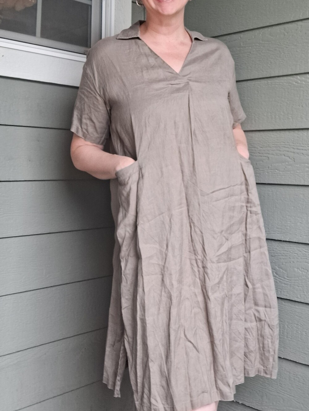 Grae Cove 100% Linen Dress In Mocha Brown OVERSIZED Size Large Lagenlook